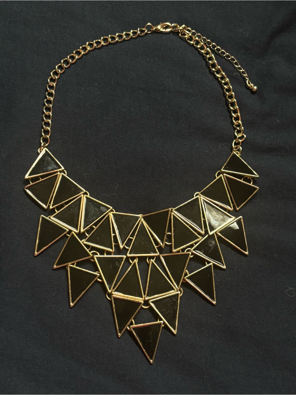 Gold-Tone Black Triangle Bib Necklace - Women Jewelry